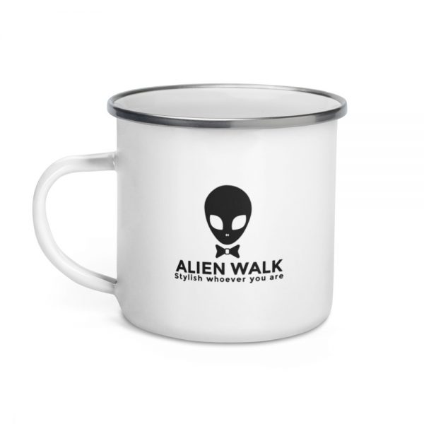 Alien Walk enamel mug white 12oz left 601442e3a68d1